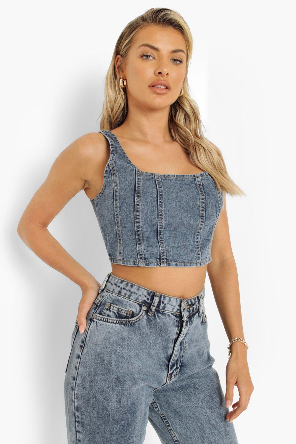 Top corto estilo vaquero con lavado vintage boohoo ES